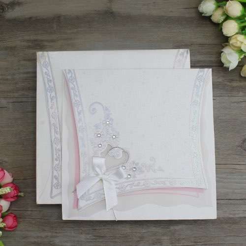 White Invitation Card Elegant Wedding Invitation Square Card Customized 